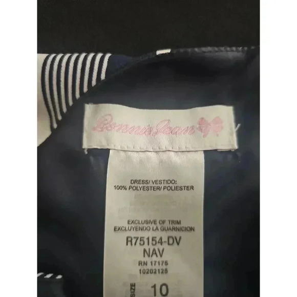 Bonnie Jean Girls Blue Gold White Sleeveless Striped A-line Dress Size 10 - Picture 5 of 7